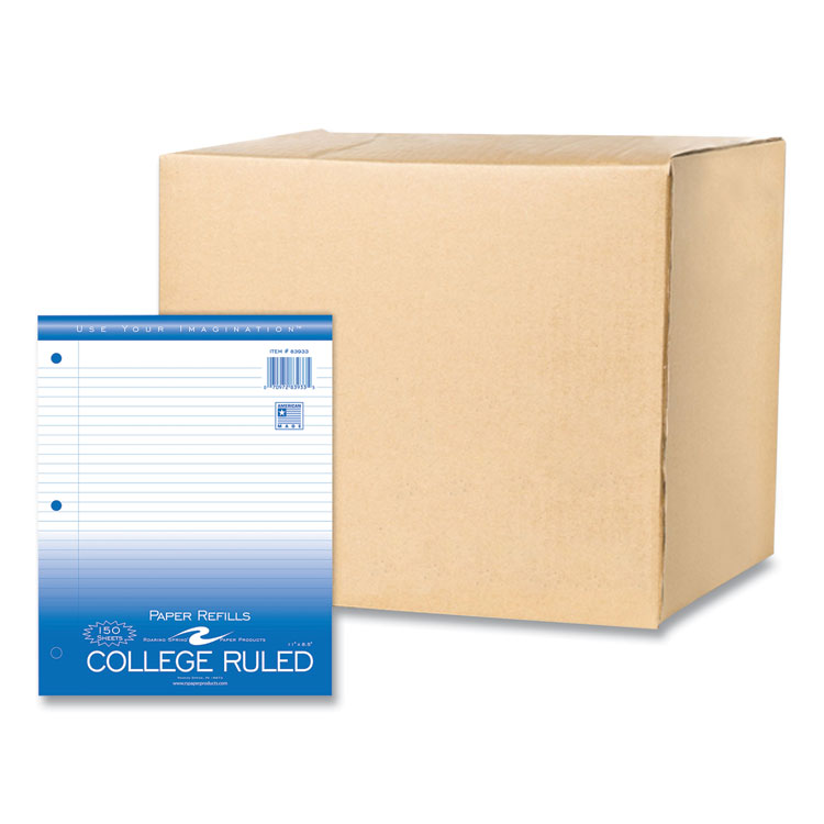 Roaring Spring Loose Leaf Paper, 8.5 x 11, 3-Hole Punched, College Rule, White, 150 Sheets/Pack, 24 Packs/Carton (ROA83933CS)
