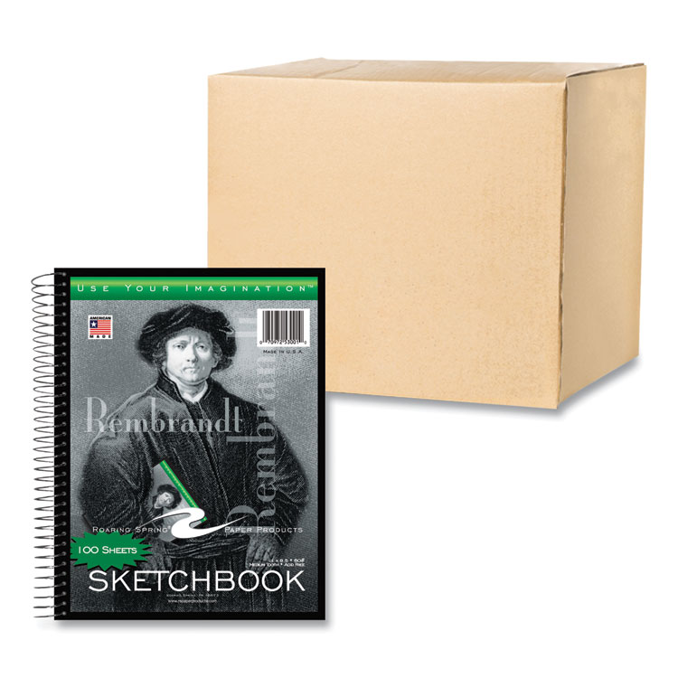 Roaring Spring Sketch Book, 60 lb Drawing Paper Stock, Black/Green/White Cover, (100) 11 x 8.5 Sheets, 12/Carton (ROA53101CS)