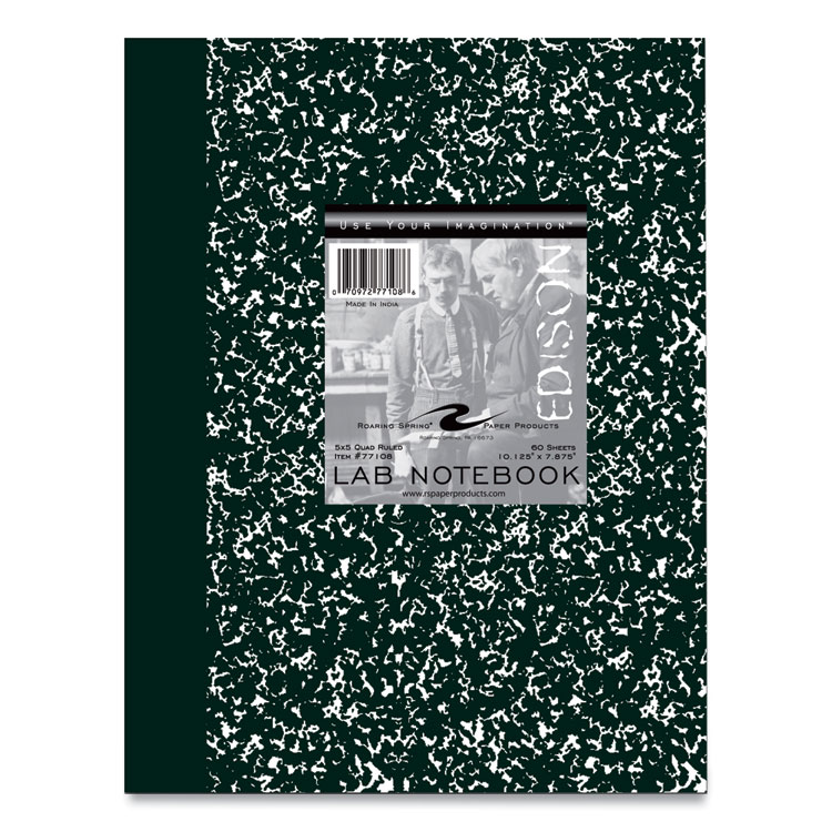 Roaring Spring Lab and Science Marble Notebook, Quadrille Rule (5 sq/in), Green Marble Cover, (60) 10.13 x 7.88 Sheets, 24/Carton (ROA77108CS)