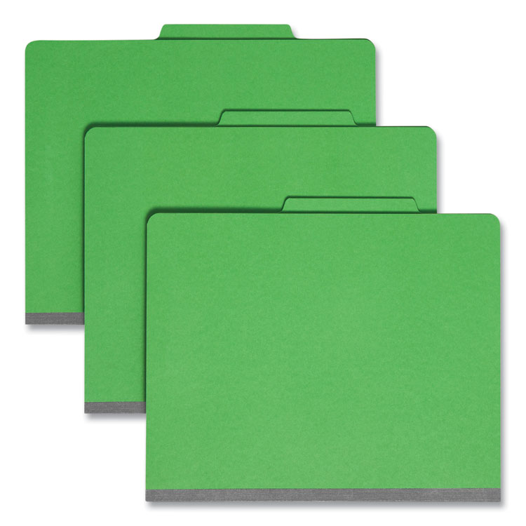 Smead Top Tab Classification Folders, Four SafeSHIELD Fasteners, 2" Expansion, 1 Divider, Letter Size, Green Exterior, 10/Box (SMD13702)