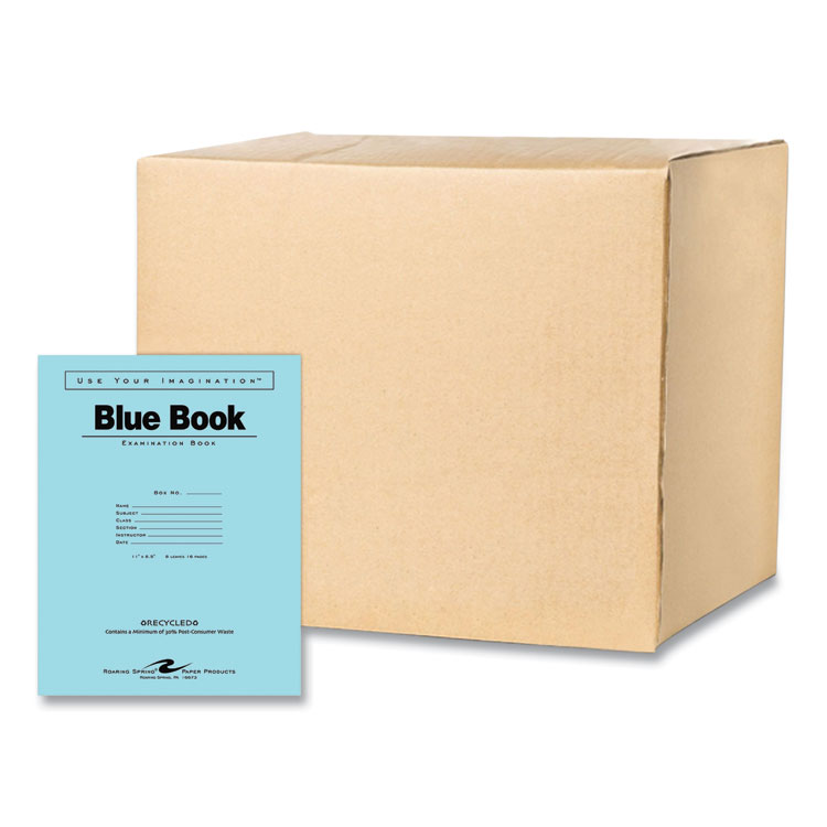 Roaring Spring Recycled Exam Book, Wide/Legal Rule, Blue Cover, (8) 11 x 8.5 Sheets, 500/Carton (ROA77609CS)