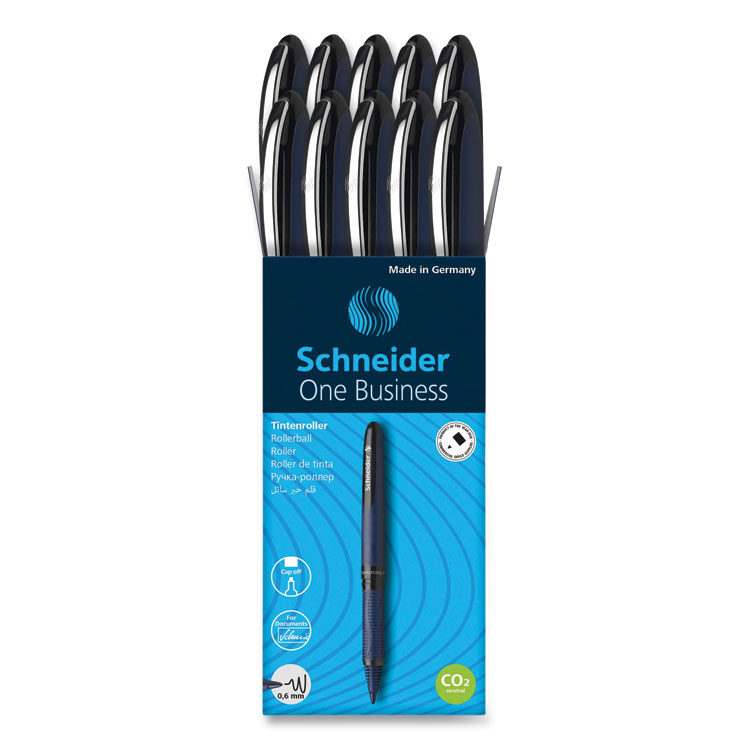 Schneider One Business Rollerball Pen, Stick, Fine 0.6 mm, Black Ink, Dark Blue/Black Barrel, 10/Box (RED183001)