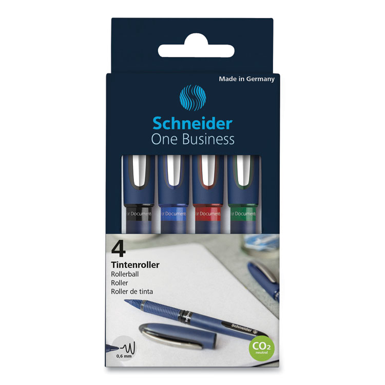Schneider One Business Rollerball Pen, Stick, Fine 0.6 mm, Assorted Ink and Barrel Colors, 4/Pack (RED183094)