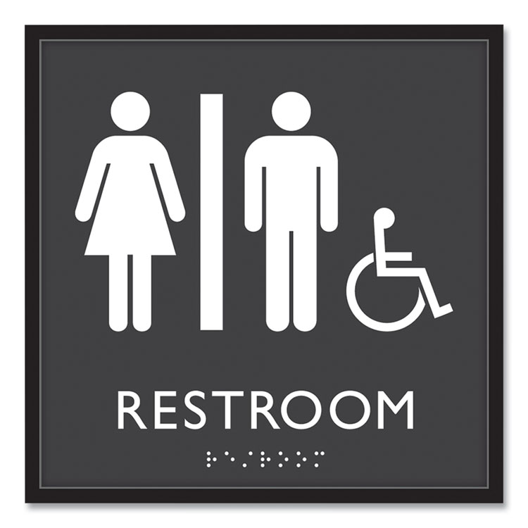 Headline Sign ADA Sign, Unisex Accessible Restroom, Plastic, 8 x 8, Clear/White (USS66911)