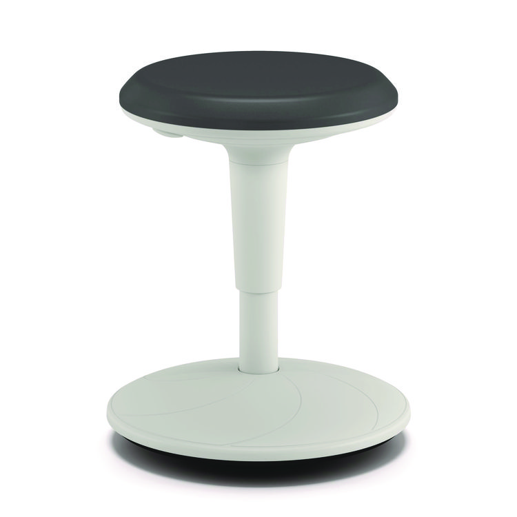 HON Revel Adjustable Height Fidget Stool, Backless, Supports Up to 250 lb, 13.75" to 18.5" Seat Height, Charcoal Seat, White Base (HONEFS01S)
