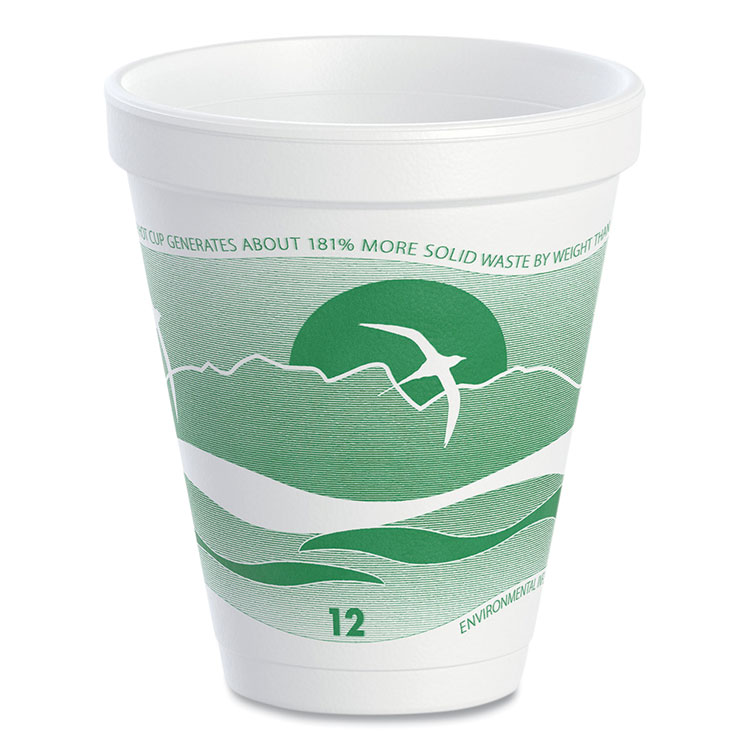 Dart Horizon Hot/Cold Foam Drinking Cups, 12 oz, White/Green, 25/Bag, 40 Bags/Carton (DCC12J16H)