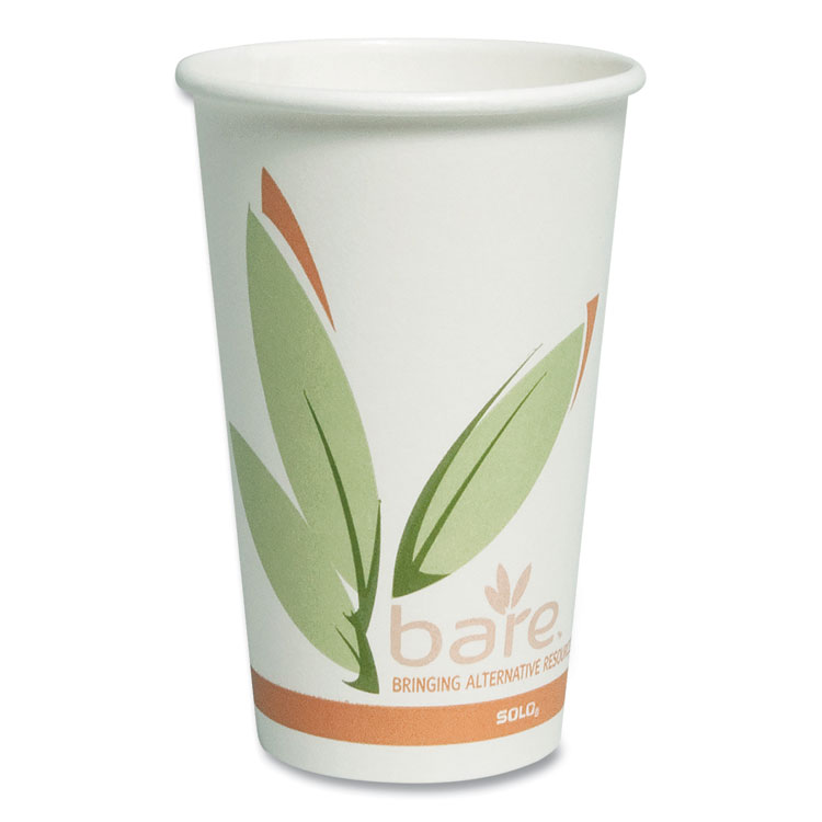 SOLO Bare Eco-Forward Recycled Content PCF Paper Hot Cups, 16 oz, Green/White/Beige, 1,000/Carton (SCC316RC)