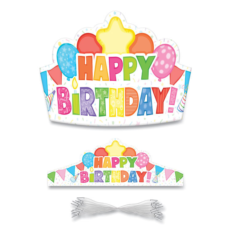Carson-Dellosa Education Student Crown, Birthday, 14.5 x 5.13, Assorted Colors, 30/Pack (CDP101100)