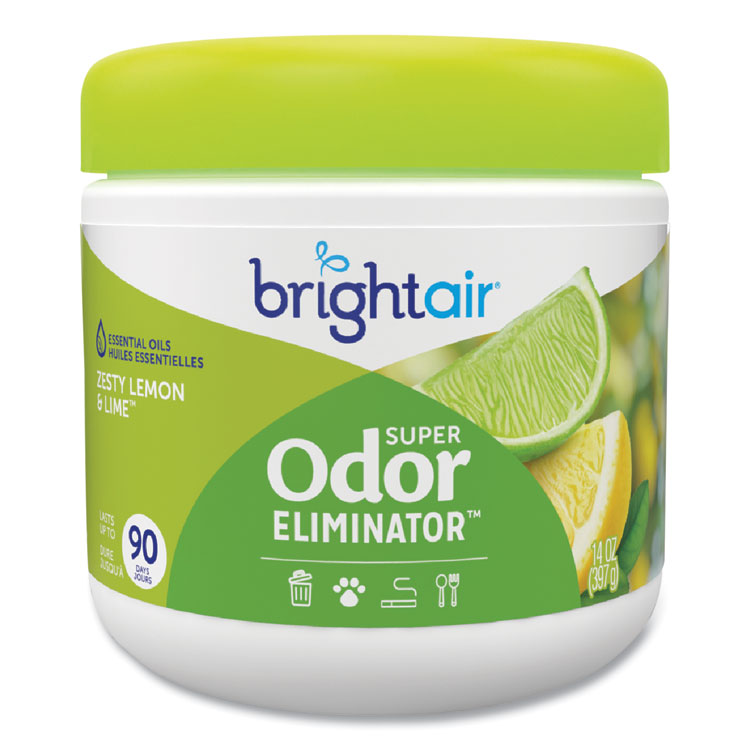 BRIGHT Air Super Odor Eliminator, Zesty Lemon and Lime, 14 oz Jar, 6/Carton (BRI900248)