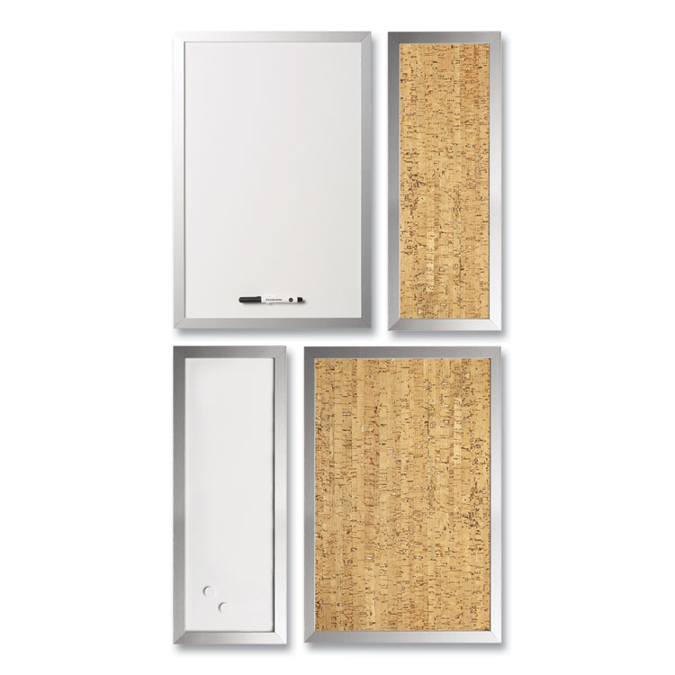 MasterVision Metallic Silver Positive Flow Message Board Set, (2) Magnetic Dry Erase, (2) Bulletin, Assorted Sizes, Assorted Colors (BVCSOR035)