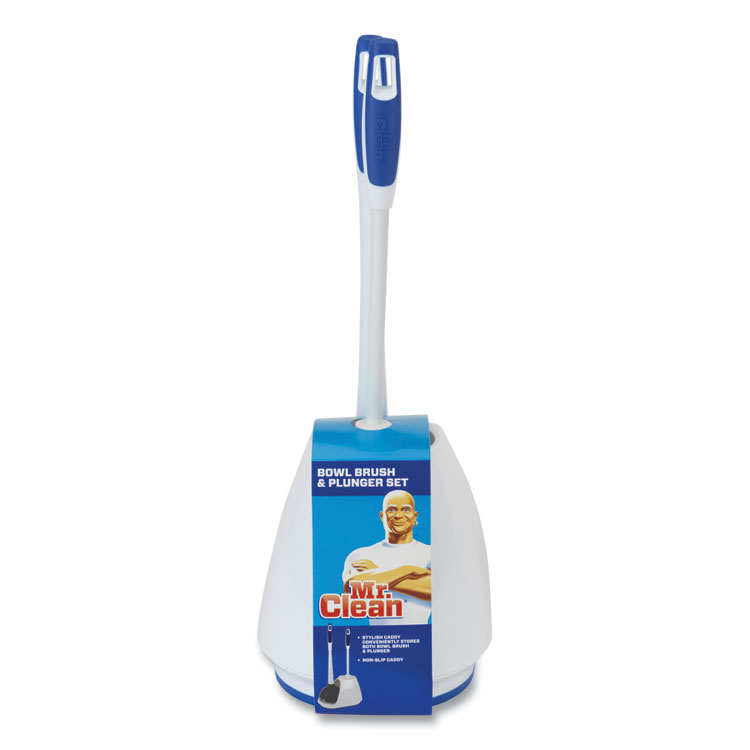 Mr. Clean Turbo Plunger and Bowl Brush Set, 12.5" Plastic Handle, 6" dia, White (BUT440436)