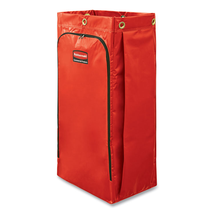 Rubbermaid Commercial Vinyl Cleaning Cart Bag for Rubbermaid Commercial High-Capacity Cleaning Carts, 34 gal, 10.5" x 16.8" x 33", Red (RCP1966882)