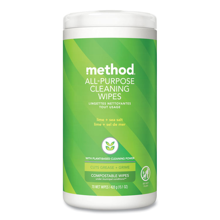 Method All Purpose Cleaning Wipes, 1 Ply, Lime and Sea Salt, White, 70/Canister, 6/Carton (MTH338525)