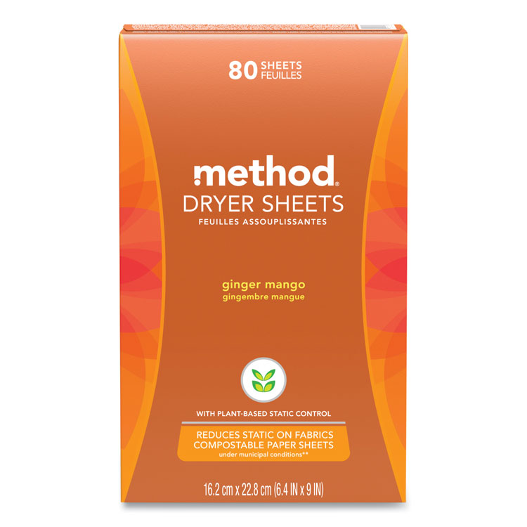 Method Dryer Sheets, Ginger Mango, 80/Box, 6 Boxes/Carton (MTH318049)