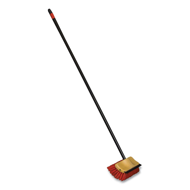 O-Cedar Commercial Bi-Level Floor Scrub Brush, Red Polypropylene Bristles, 10" Brush, 54" Black Metal Handle, 6/Carton (NCP6615CT)