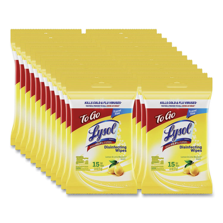 LYSOL Brand Disinfecting Wipes Flatpacks, 1-Ply, 6.69 x 7.87, Lemon and Lime Blossom, White, 15 Wipes/Flat Pack, 24 Flat Packs/Carton (RAC99799CT)