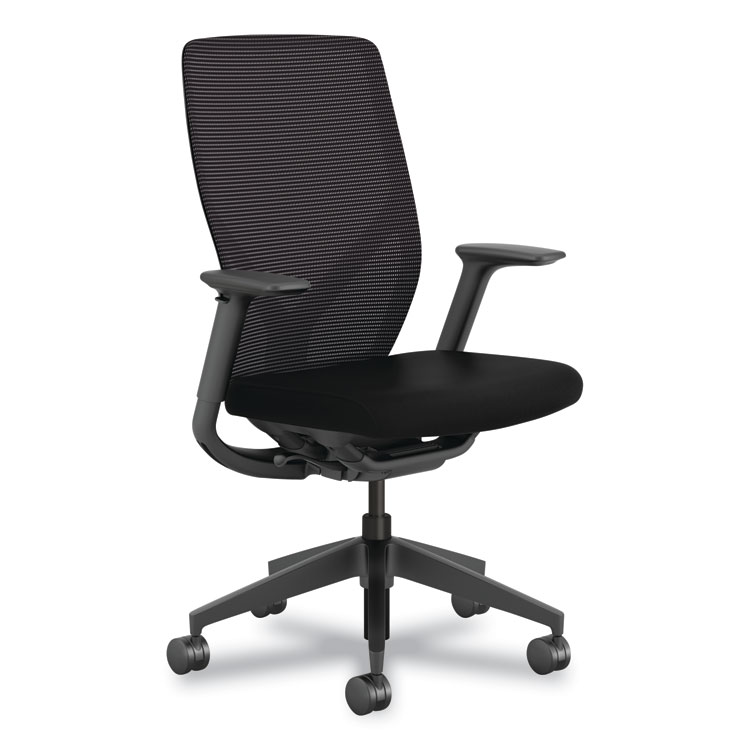 HON Flexion Mesh Back Task Chair, Supports Up to 300lb, 14.81" to 19.7" Seat Height, Black Seat/Back/Base (HONFXT0STAMC10T)