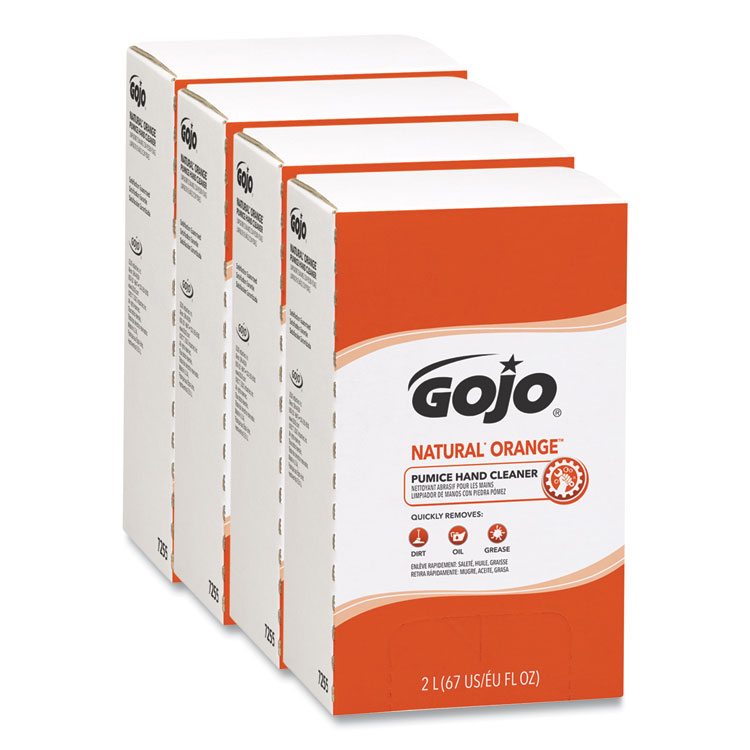 GOJO NATURAL ORANGE Pumice Hand Cleaner Refill, Citrus Scent, 2,000 mL, 4/Carton (GOJ7255)
