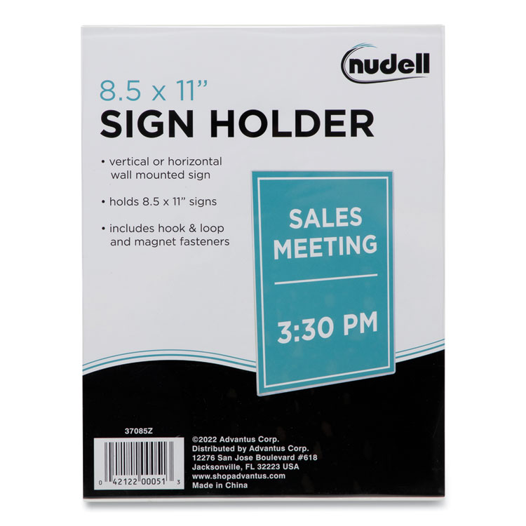 NuDell Clear Plastic All-Purpose Mountable Sign Holder, Magnetic/Hook-Loop, Horizontal/Vertical Orientation, 8.5 x 11 Insert (NUD37085Z)