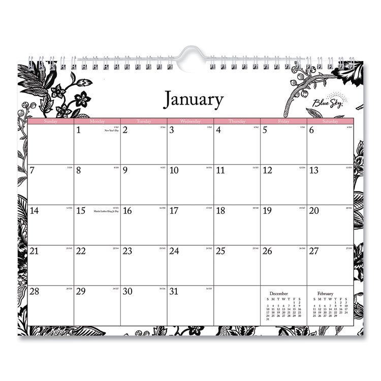 Blue Sky Analeis Wall Calendar, Floral Artwork, 11 x 8.75, White/Black/Coral Sheets, 12-Month (Jan to Dec): 2026 (BLS100028)