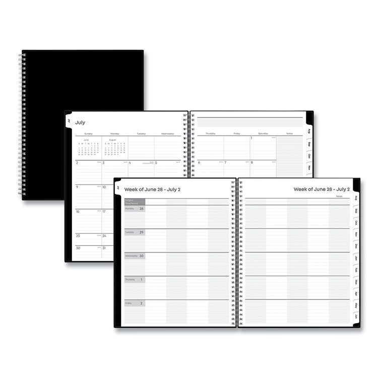 Blue Sky Teacher's Solid Black Weekly/Monthly Lesson Planner, 9 Classes, 11 x 8.5 Sheets, 12-Month (July to June), 2025 to 2026 (BLS134433)