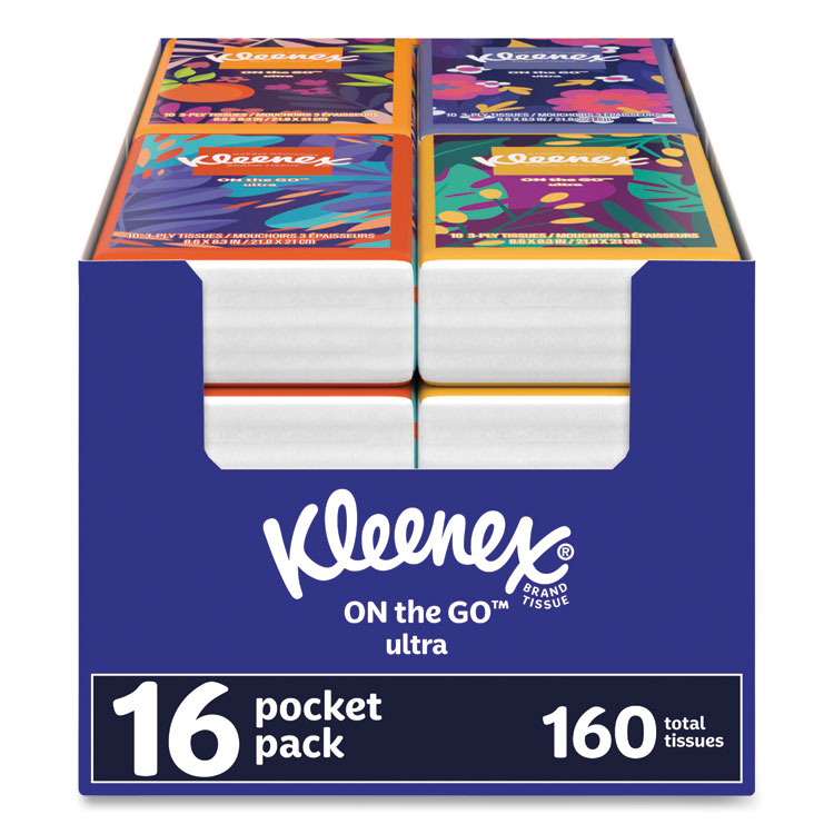 Kleenex On The Go Packs Facial Tissues, 3-Ply, White, 10 Sheets/Pouch, 16 Pouches/Pack, 6 Packs/Carton (KCM54635)