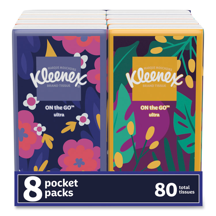 Kleenex On The Go Packs Facial Tissues, 3-Ply, White, 10 Sheets/Pouch, 8 Pouches/Pack (KCM46651PK)