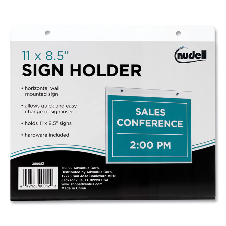 NuDell Clear Plastic Horizontal-Orientation Wall Sign Holder with Mounting Screws, Quick-Change Insert System, 11 x 8.5 Insert (NUD38008Z)