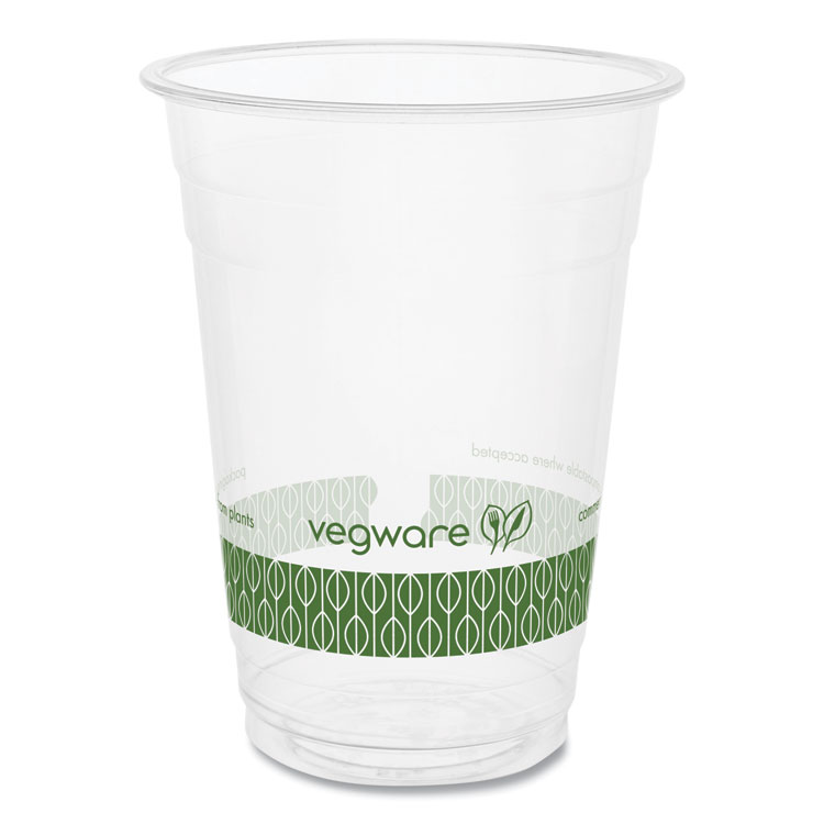 Vegware 96-Series Cold Cup, 16 oz, Plastic, Clear/Green, 1,000/Carton (VEGR500YG)