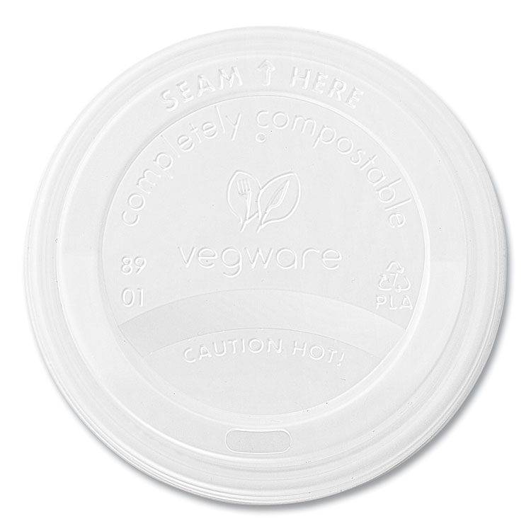 Vegware 89 Series Hot Cup Lids, Fits Vegware 89-Series Hot Cups, Plastic, White, 1,000/Carton (VEGVLID89S)