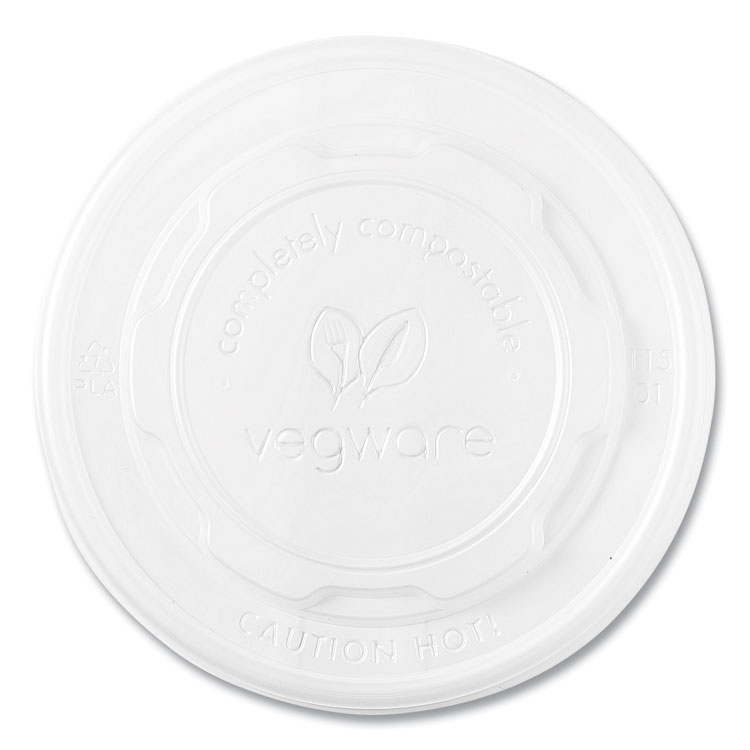 Vegware 115-Series Flat Hot Lids, Compostable, For Use With 115-Series Soup Containers, White, Plastic, 500/Carton (VEGVLID115S)