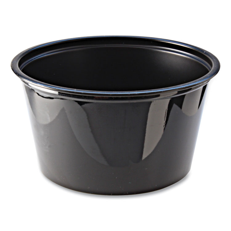 Fabri-Kal Portion Cups, 4 oz, Plastic, Black, 125/Sleeve, 20 Sleeves/Carton (FABPC400B)