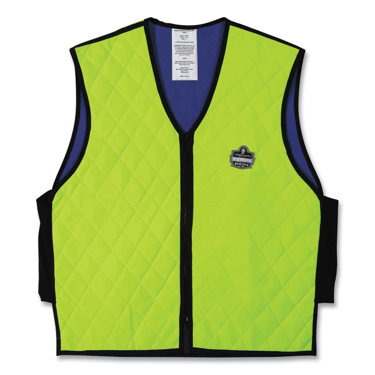 ergodyne Chill-Its 6665 Embedded Polymer Cooling Vest with Zipper, Nylon/Polymer, Large, Lime (EGO12534)