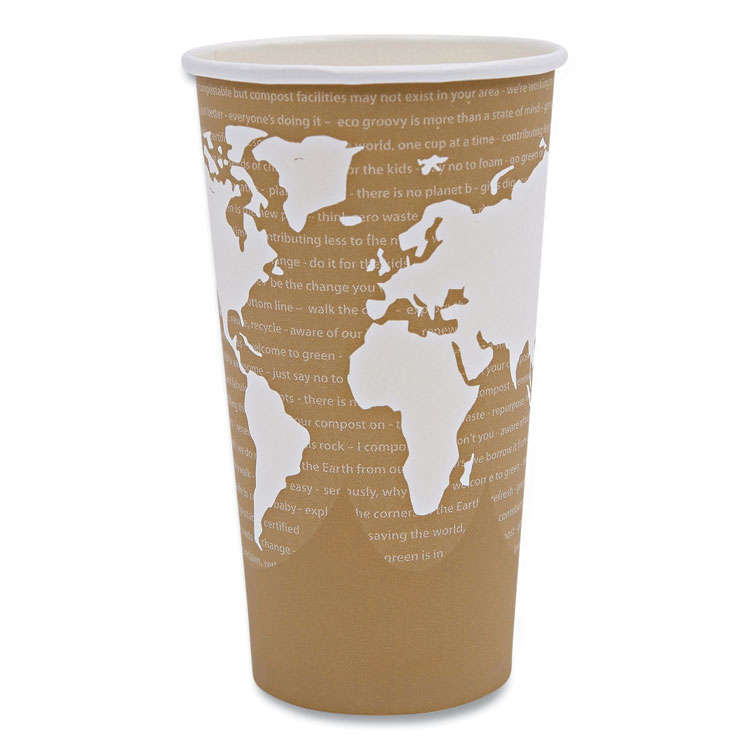Eco-Products World Art Renewable and Compostable Hot Cups, 20 oz, Paper, Brown/White, 50/Pack, 20 Packs/Carton (ECOEPBHC20WA)