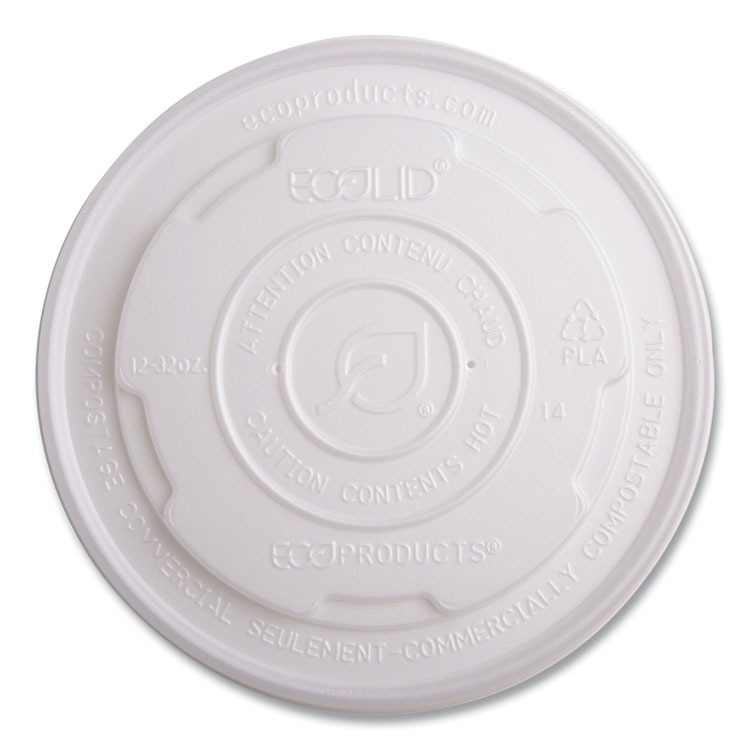 Eco-Products World Art PLA-Laminated Soup Container Lids, For 12 oz to 32 oz Containers, White, Plastic, 50/Pack, 10 Packs/Carton (ECOEPECOLIDSPL)