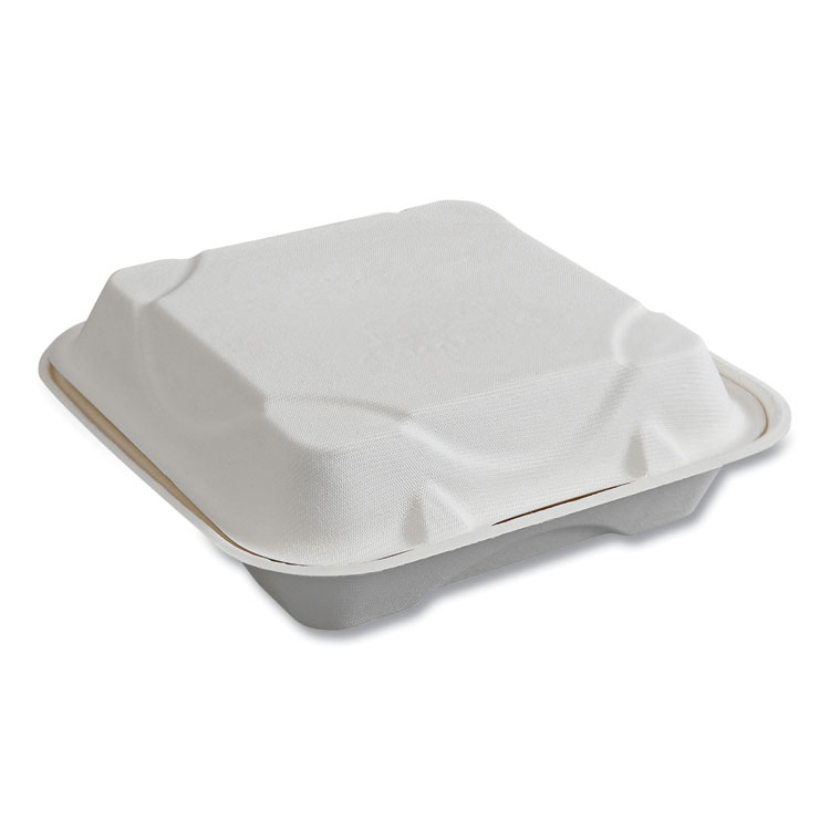 Eco-Products Vanguard Renewable and Compostable Sugarcane Clamshells, 9 x 9 x 3, White, 200/Carton (ECOEPHC91NFA)