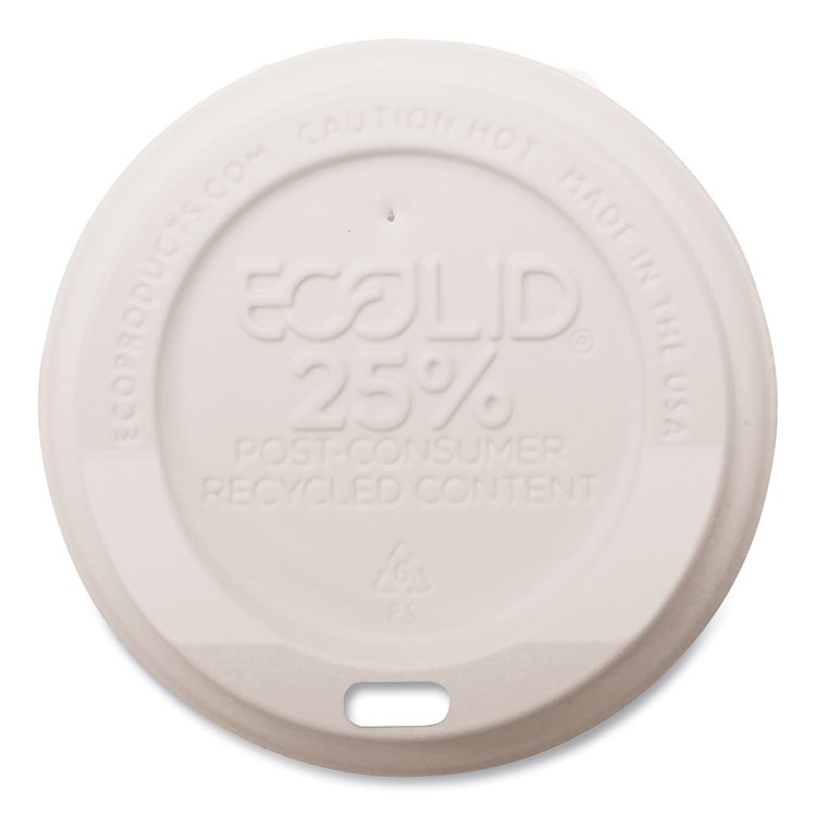Eco-Products EcoLid 25% Recycled Content Hot Cup Lid, Fits 8 oz Hot Cups, Plastic, White, 100/Pack, 10 Packs/Carton (ECOEPHL8WR)