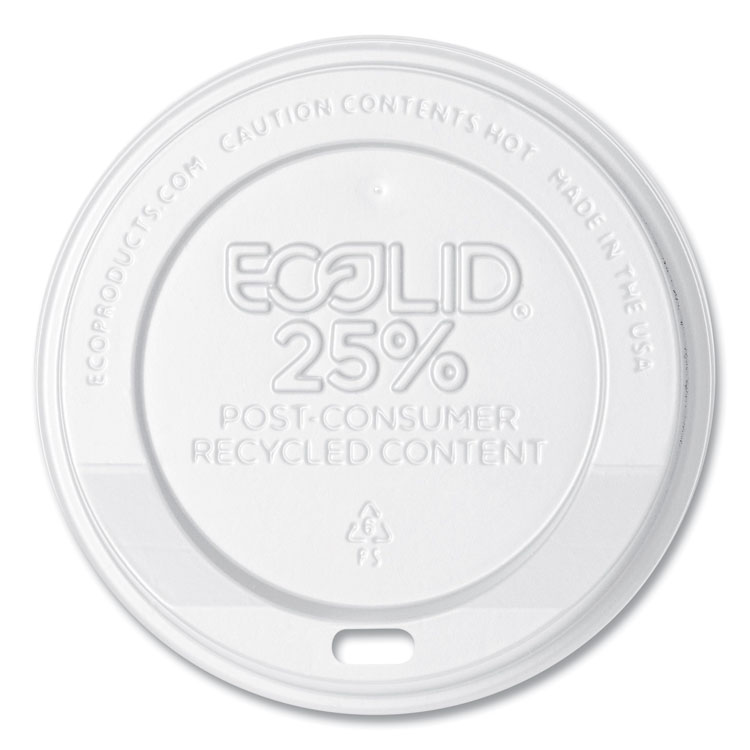 Eco-Products EcoLid 25% Recycled Content Hot Cup Lid, Fits 10 oz to 20 oz Hot Cups, Plastic, White, 100/Pack, 10 Packs/Carton (ECOEPHL16WR)