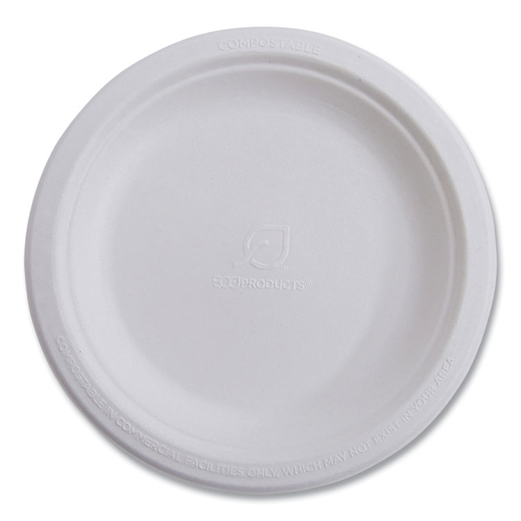 Eco-Products Vanguard Renewable and Compostable Sugarcane Plates, 10" dia, White, 500/Carton (ECOEPP005NFA)
