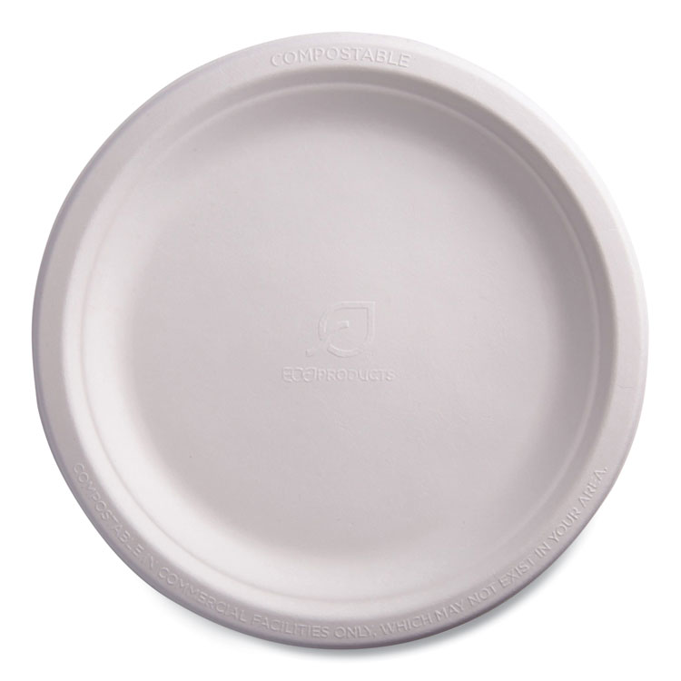 Eco-Products Vanguard Renewable and Compostable Sugarcane Plates, 9" dia, White, 500/Carton (ECOEPP013NFA)