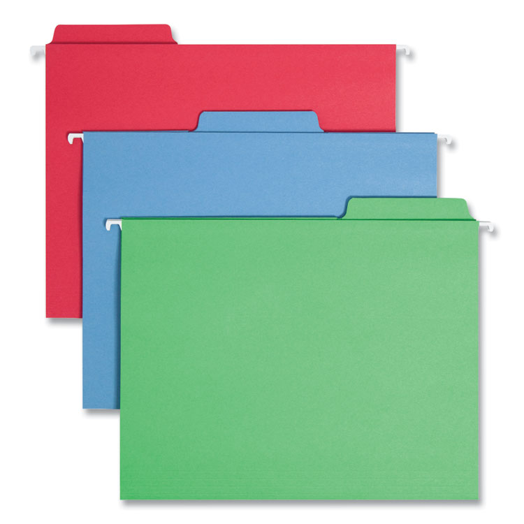Smead FasTab Hanging Folders, Letter Size, 1/3-Cut Tabs, Assorted Colors, 18/Box (SMD64053)