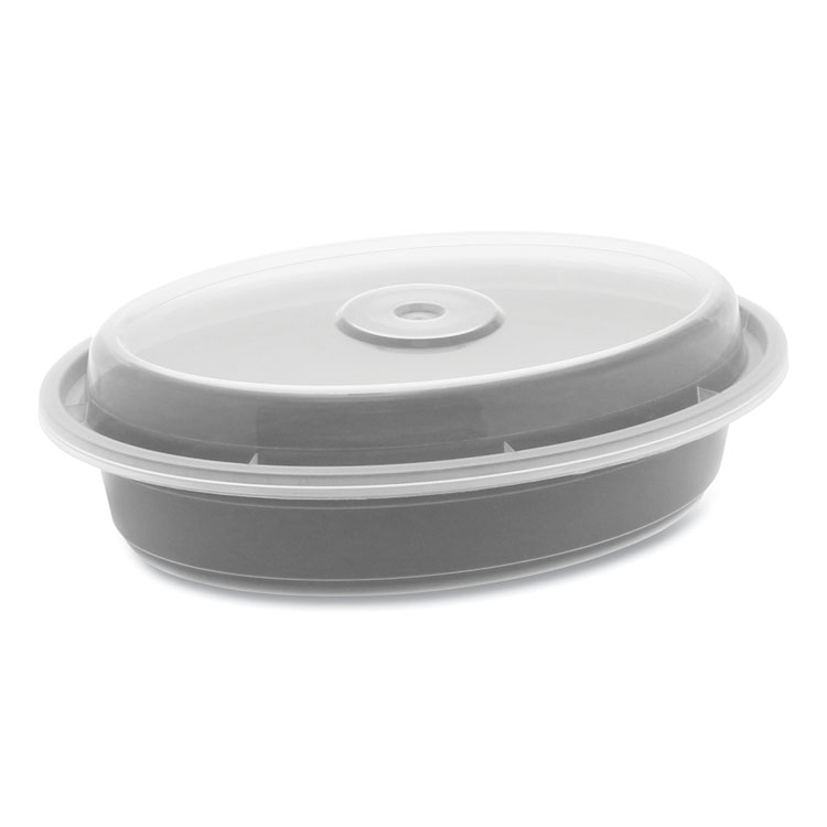 Pactiv Evergreen Newspring VERSAtainer Microwavable Containers, Oval, 12 oz, 6.8 x 4.8 x 1.45, Black/Clear, Plastic, 150/Carton (PCTOC12B)