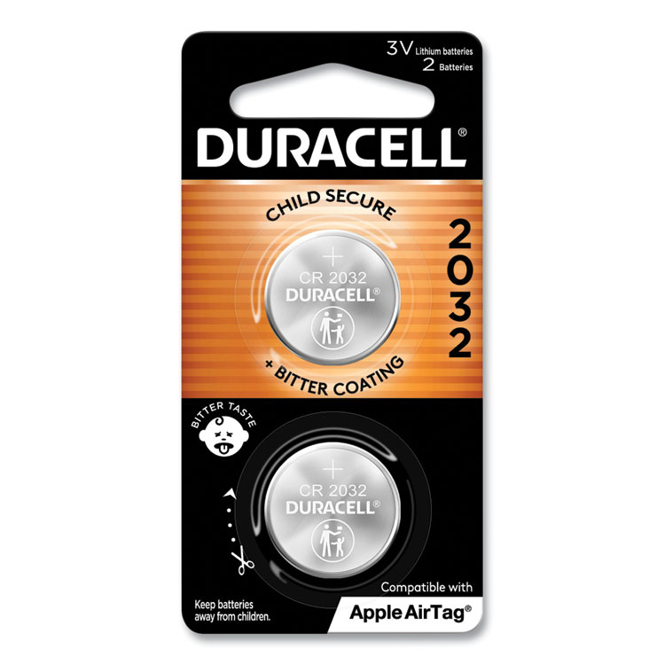 Duracell Lithium Coin Batteries With Bitterant, 2032, 2/Pack (DURDL2032B2PK)