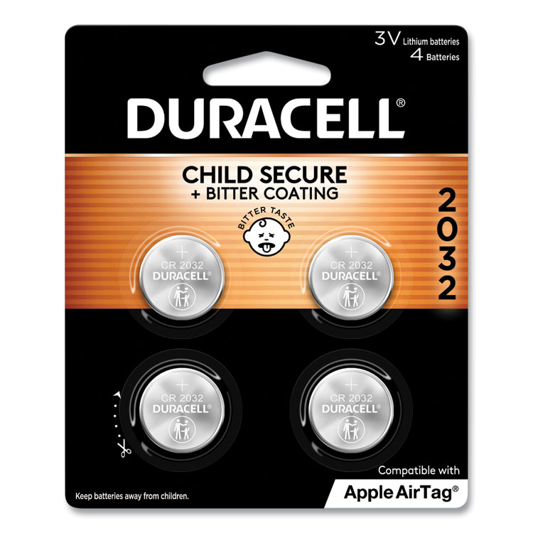 Duracell Lithium Coin Batteries With Bitterant, 2032, 4/Pack (DURDL2032B4PK)