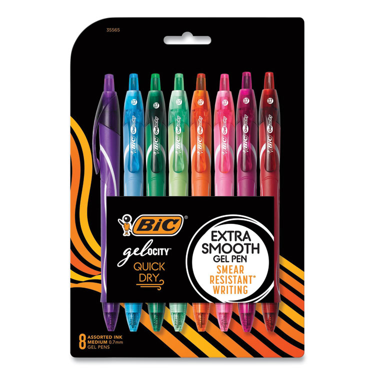 BIC Gel-ocity Quick Dry Gel Pen, Retractable, Medium 0.7 mm, Randomly Assorted Ink and Barrel Colors, 8/Pack (BICRGLCGAP81AST)