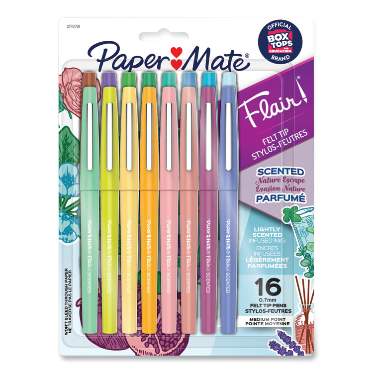 Paper Mate Flair Scented Felt Tip Porous Point Pen, Stick, Medium 0.7 mm, Nature Escape Scents, Assorted Ink and Barrel Colors, 16/Pack (PAP2178701)