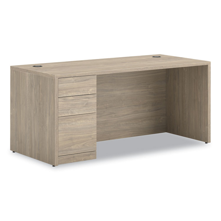 HON 10500 Series Single Pedestal Desk, Left Pedestal: Box/Box/File, 66" x 30" x 29.5", Kingswood Walnut (HON105898LLKI1)
