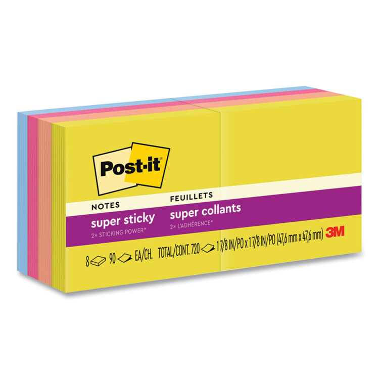Post-it Notes Super Sticky Pads in Summer Joy Collection Colors, 1.88" x 1.88", 90 Sheets/Pad, 8 Pads/Pack (MMM6228SSJOY)