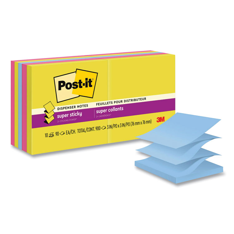 Post-it Pop-up Notes Super Sticky Pop-up Notes Summer Joy Collection Colors, 3" x 3", Assorted Colors, 90 Sheets/Pad, 10 Pads/Pack (MMMR33010SSJOY)