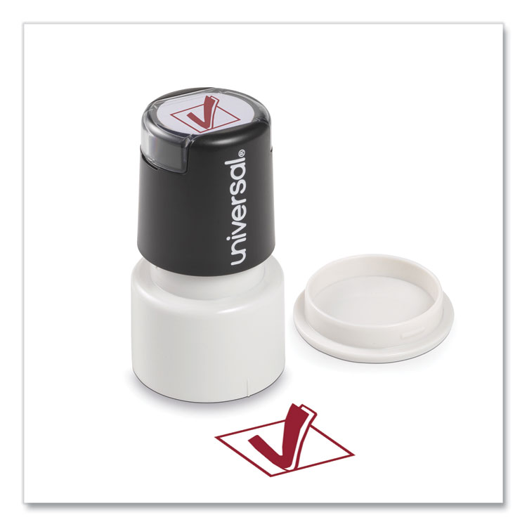 Universal Round Message Stamp, CHECK MARK, Pre-Inked/Re-Inkable, Red (UNV10075)